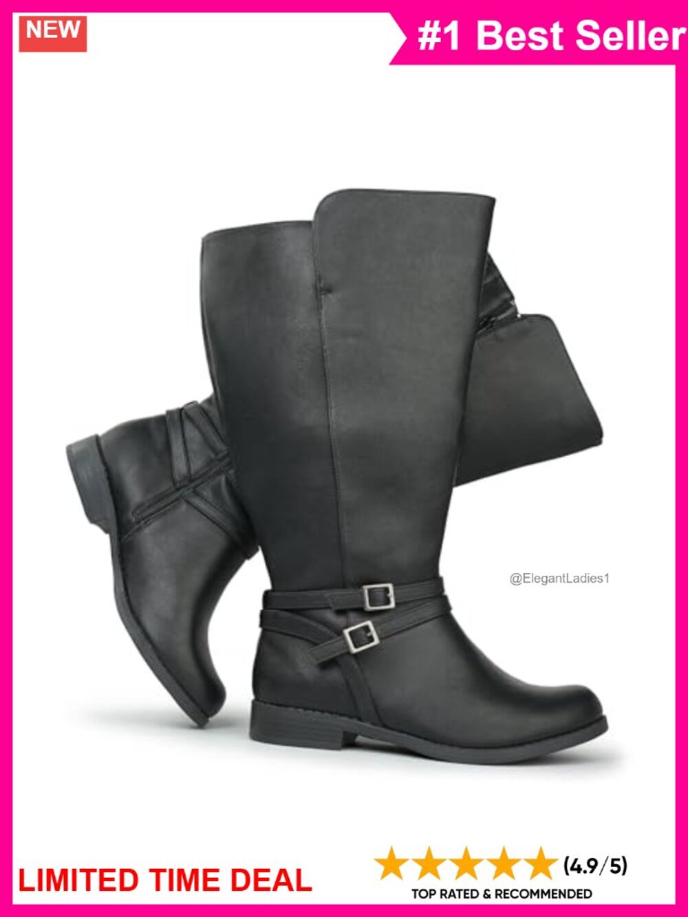 Women's Extra Wide Calf Knee High Riding Boots Side Zip Double Buckle